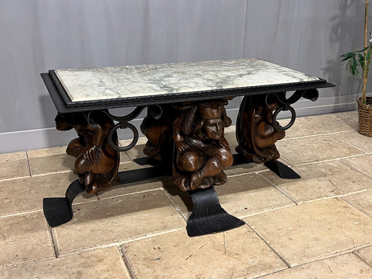 Wrought Iron And Marble Coffee Table By Jm Rothschild – 1950