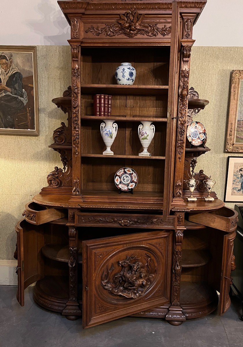 19th Century Oak Hunting Buffet Dresser Bookcase Sideboard Henry Ii-photo-3