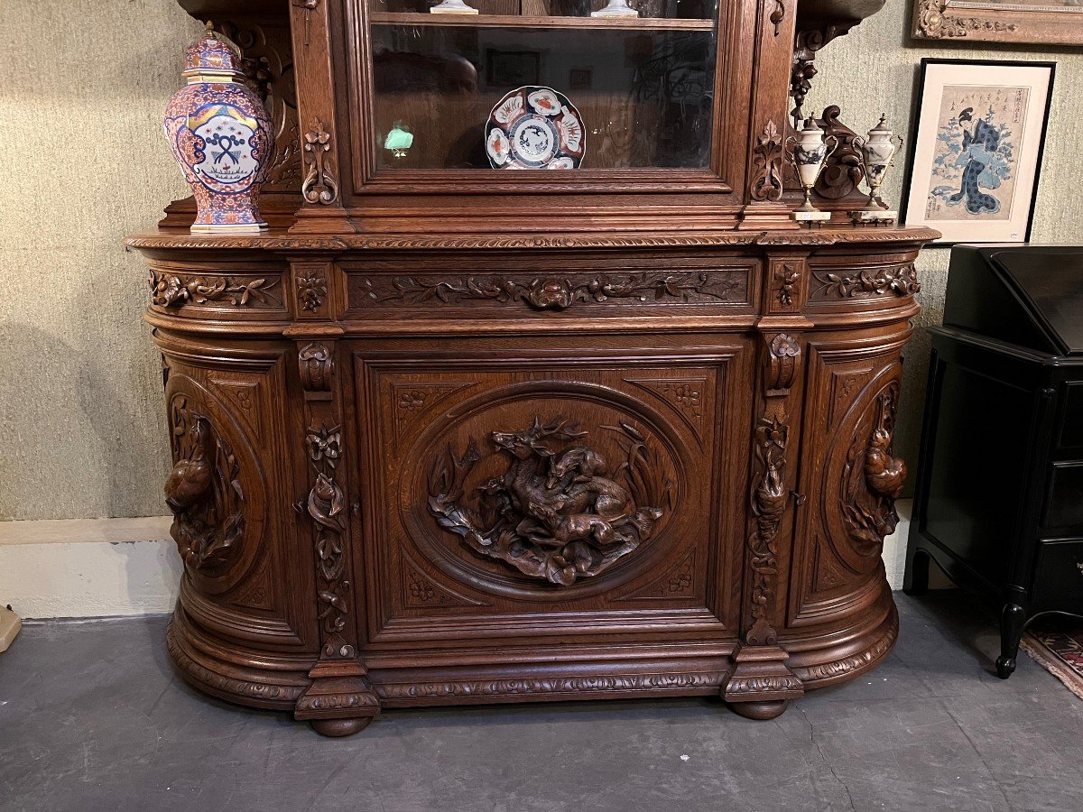 19th Century Oak Hunting Buffet Dresser Bookcase Sideboard Henry Ii-photo-4