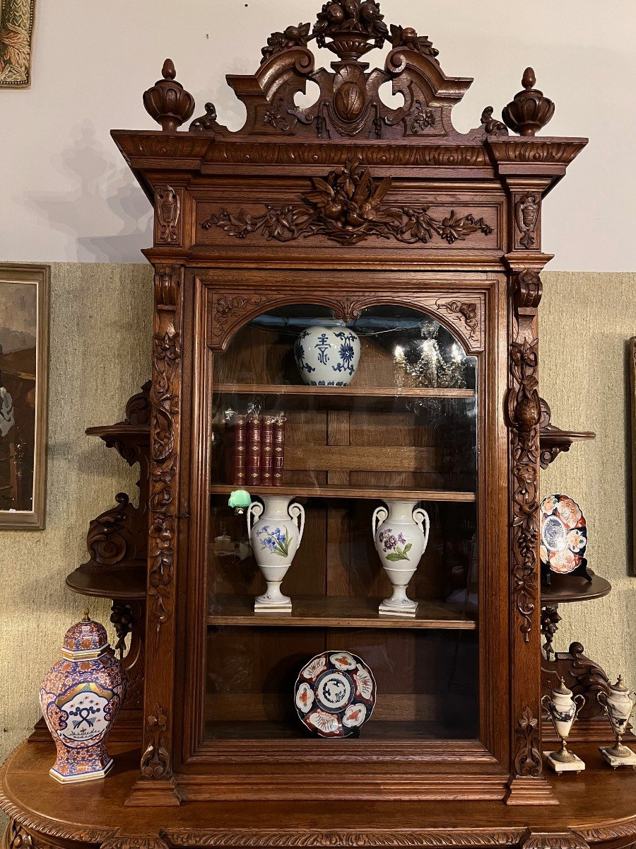 19th Century Oak Hunting Buffet Dresser Bookcase Sideboard Henry Ii-photo-1