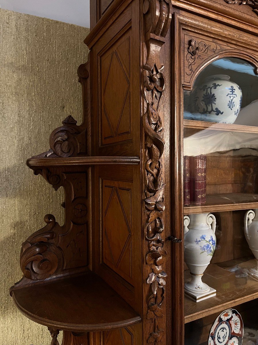 19th Century Oak Hunting Buffet Dresser Bookcase Sideboard Henry Ii-photo-3