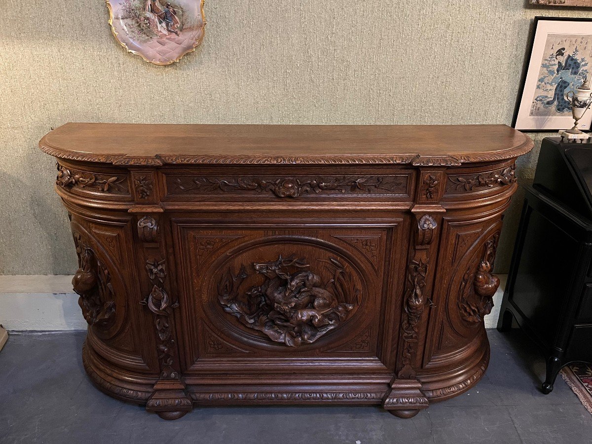 19th Century Oak Hunting Buffet Dresser Bookcase Sideboard Henry Ii-photo-6