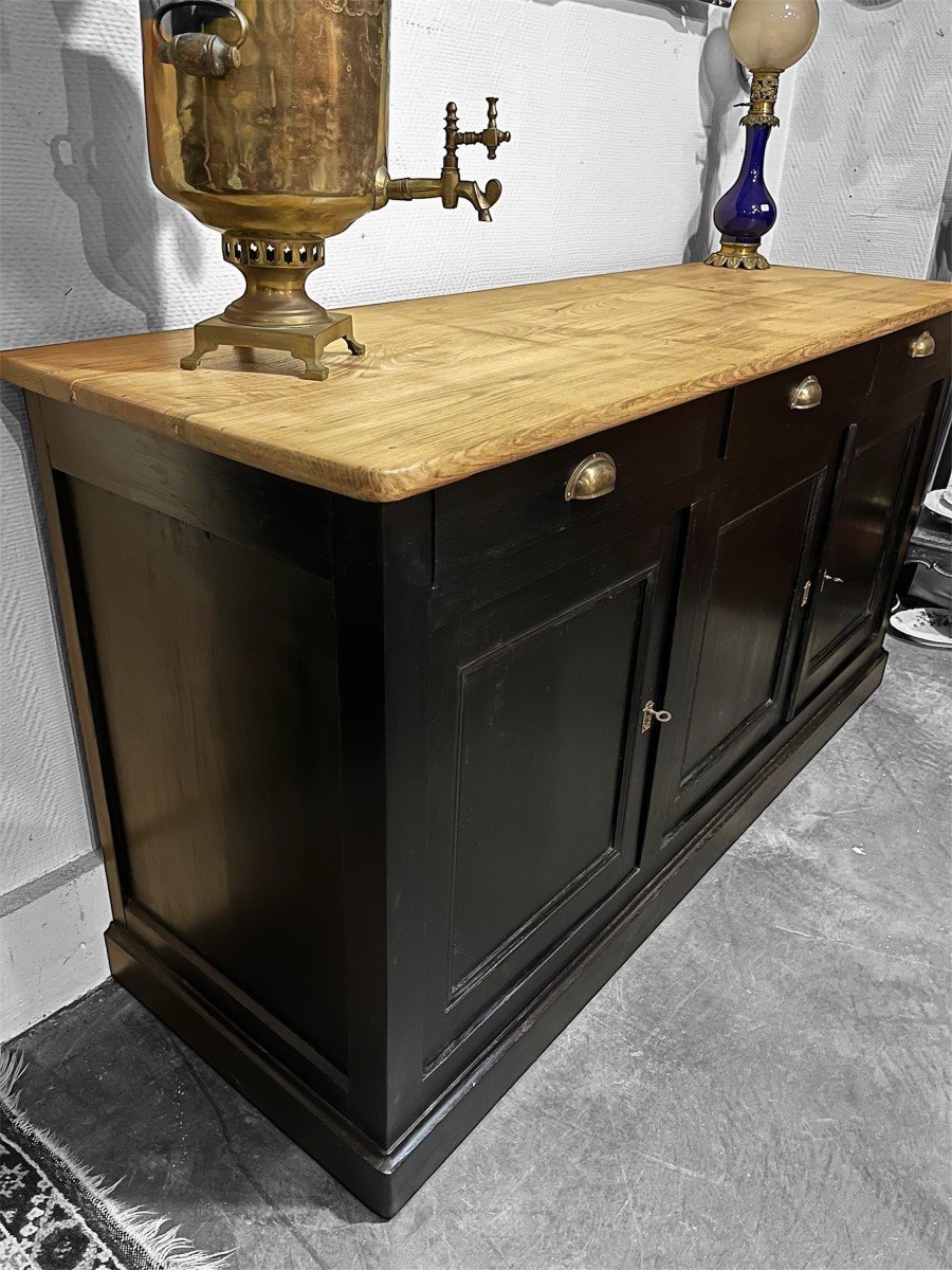 Sideboard 3 Doors 3 Drawers In Black Patinated Wood-photo-2