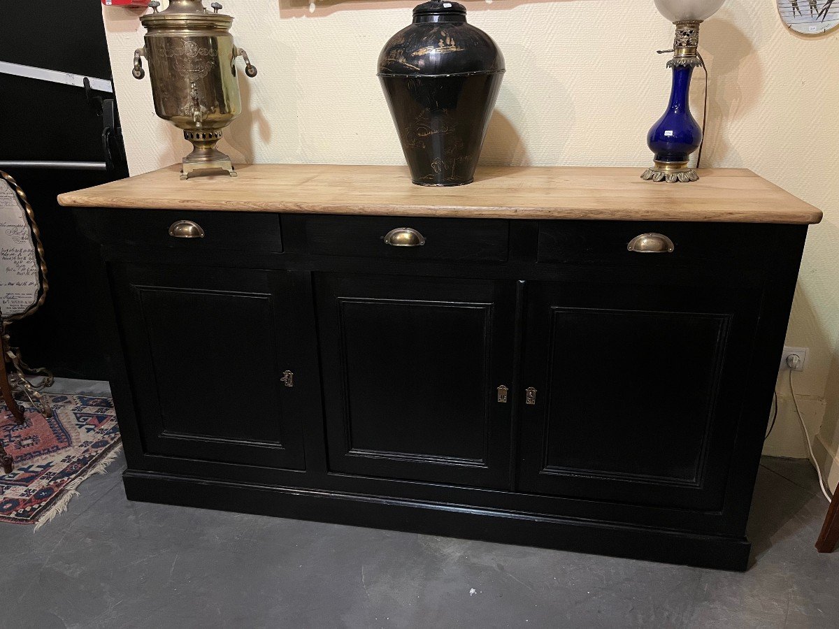 Sideboard 3 Doors 3 Drawers In Black Patinated Wood-photo-1