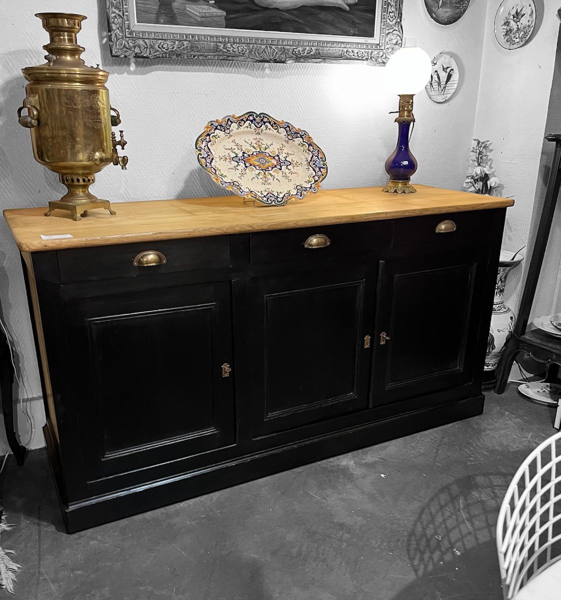 Sideboard 3 Doors 3 Drawers In Black Patinated Wood