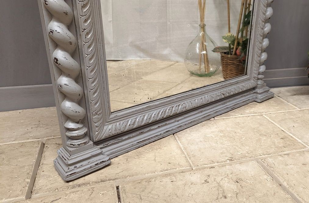 Antique Large 19th Century Grey Trumeau Mirror-photo-4