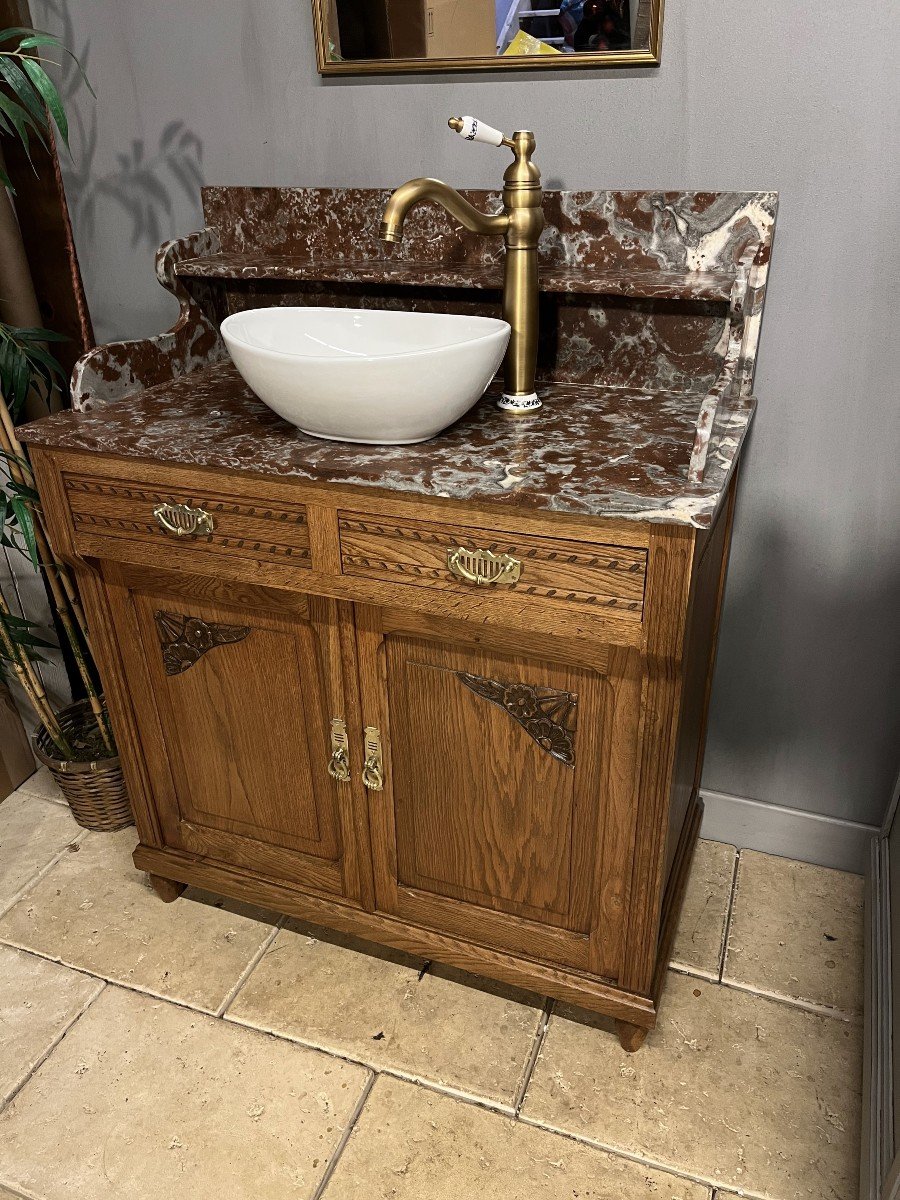 Antique Bathroom Cabinet Marble Top Sink -photo-2