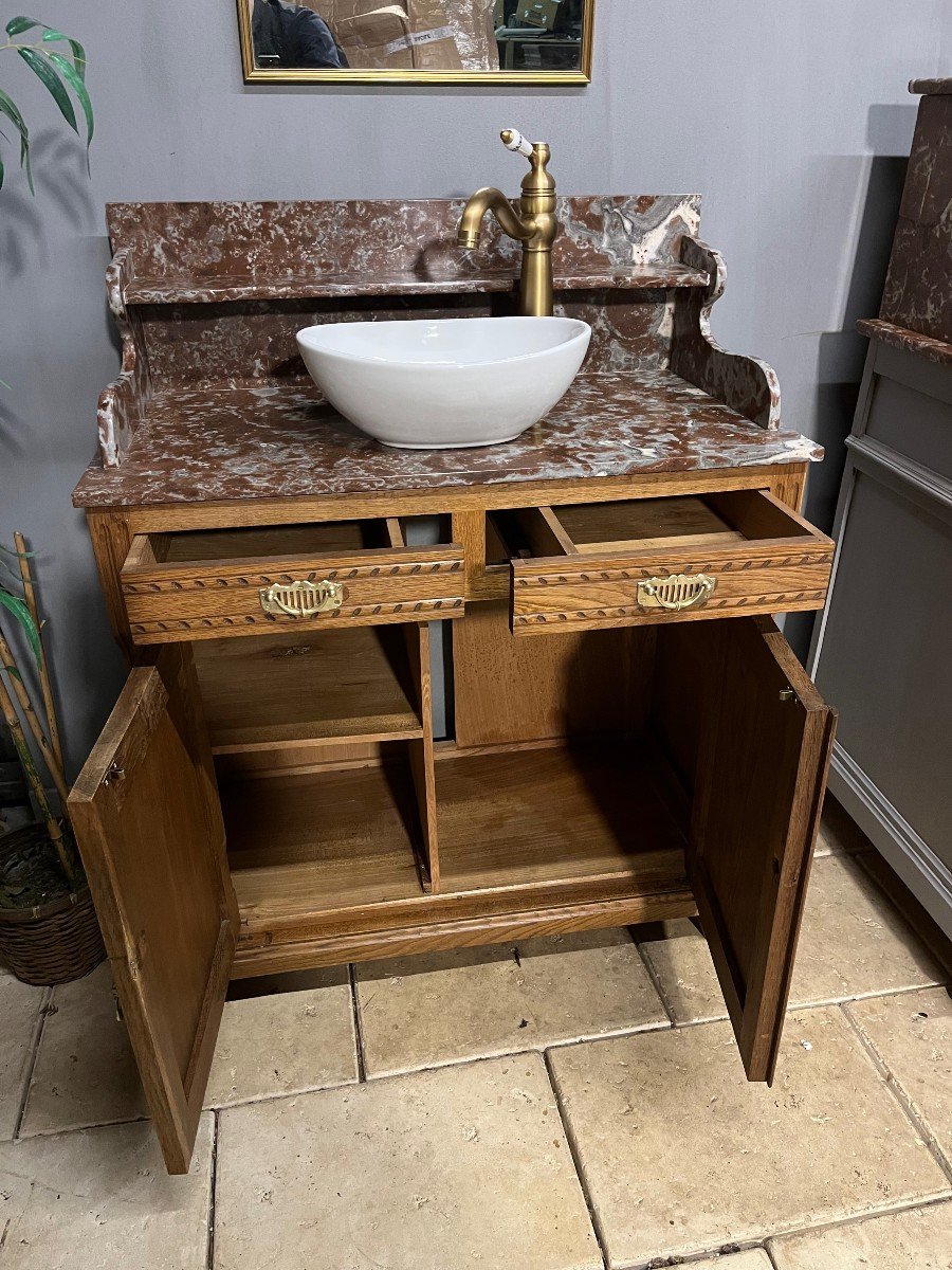 Antique Bathroom Cabinet Marble Top Sink -photo-3