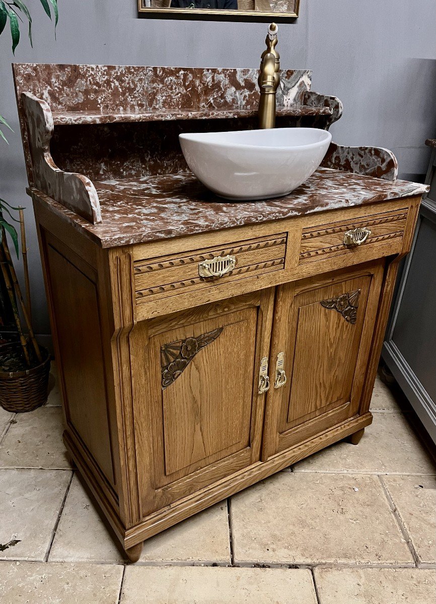 Antique Bathroom Cabinet Marble Top Sink -photo-3