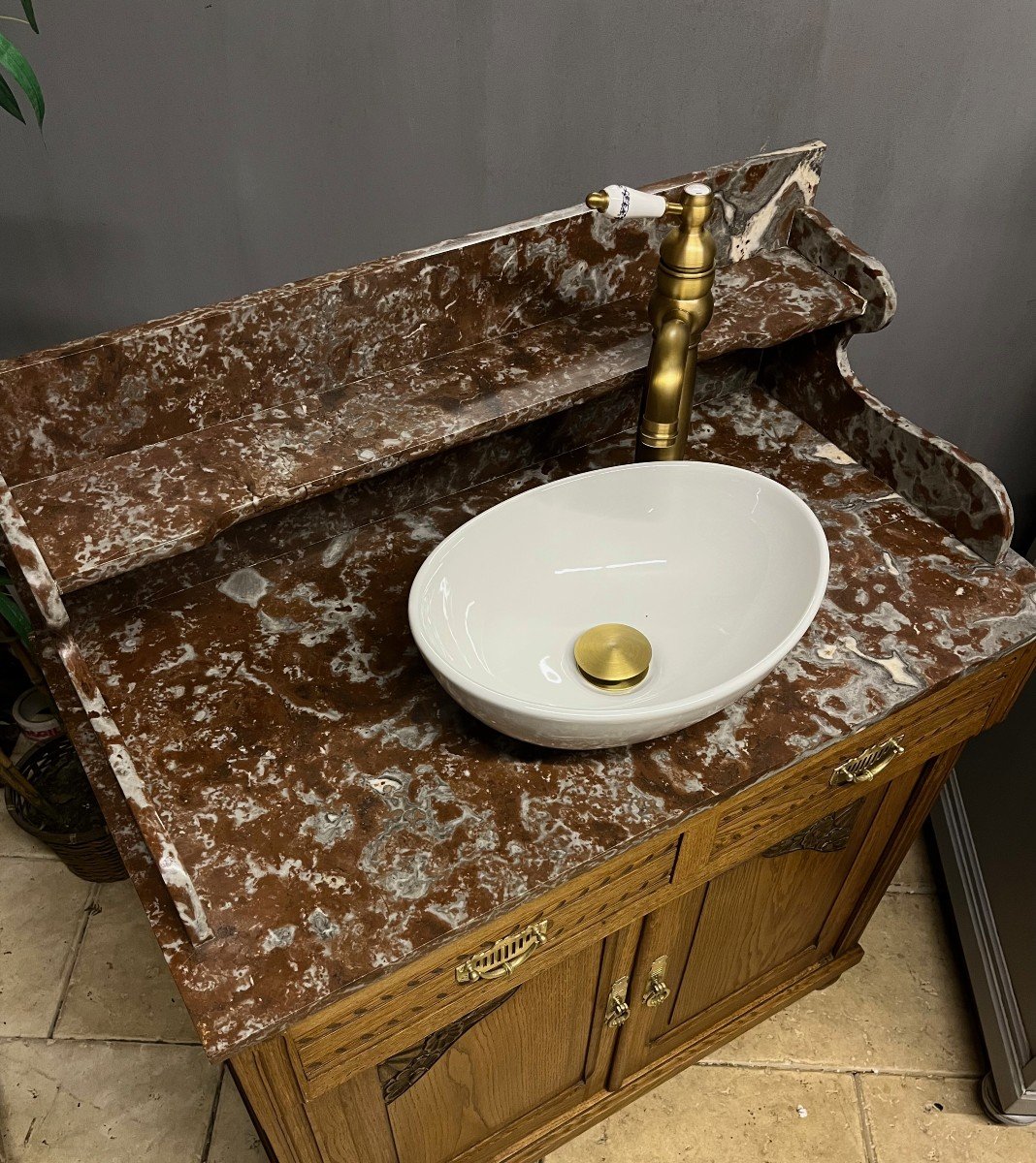 Antique Bathroom Cabinet Marble Top Sink -photo-5