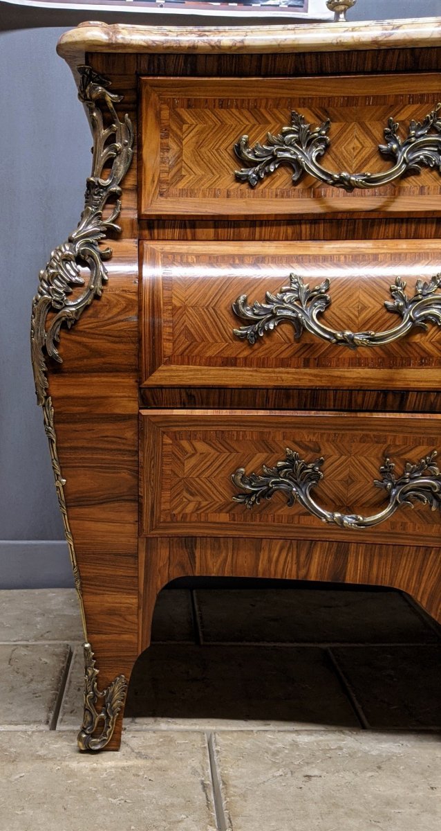 Louis XV Style Commode - Galbée Régence Inlaid Violet Wood Tomb-photo-1