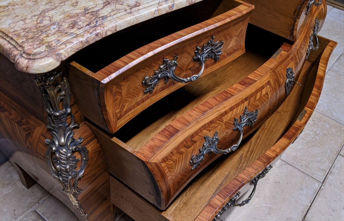 Louis XV Style Commode - Galbée Régence Inlaid Violet Wood Tomb-photo-3