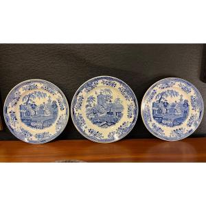 3 Creil And Montereau Plates China Blue White Decor 1834