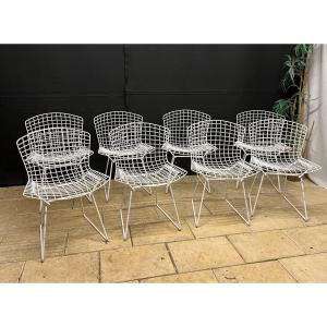 8 Vintage Harry Bertoia Wire Chairs In Knoll White Lacquered Iron Mesh