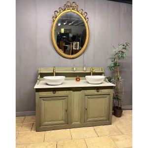Old Bathroom Furniture Patinated Green Wood And Marble Toilet