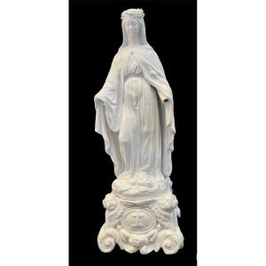 Grande Statue La Vierge Immaculée Conception Terrassant Le Serpent En Biscuit Blanc sans mains