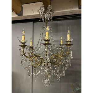 Large Chandelier With Crystal And Bronze Tassels Height. 100