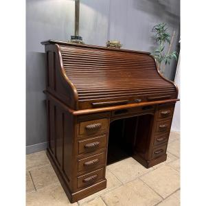 American Desk In Blond Mahogany With Cylinder 