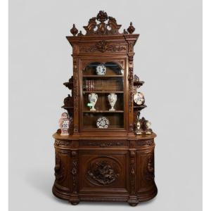 19th Century Oak Hunting Buffet Dresser Bookcase Sideboard Henry Ii