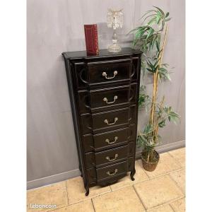 Semainier Régence En Bois De Noyer Patiné Noir 6 Tiroirs commodes