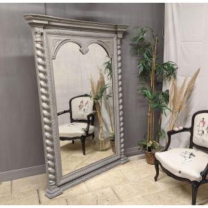 Antique Large 19th Century Grey Trumeau Mirror