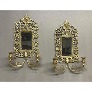 Pair Of Bronze Chandeliers Wall Lamps Napoleon III Mirror Frame