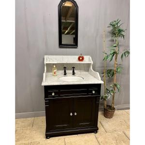 Antique Black Patinated Wood And Marble Bathroom Cabinet Toilet