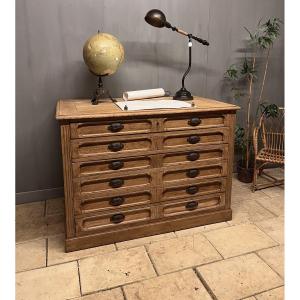 Oak Architect's Plan Cabinet Litho Map Engraving Trade 6 Drawers Chest Of Drawers Counter