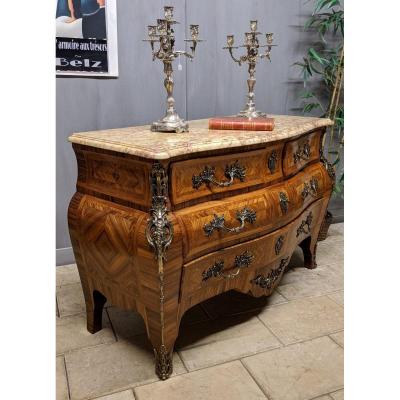 Louis XV Style Commode - Galbée Régence Inlaid Violet Wood Tomb