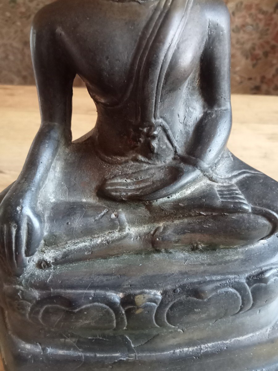 Bouddha Thaïlande Ancien En Bronze Patine Brune -photo-3