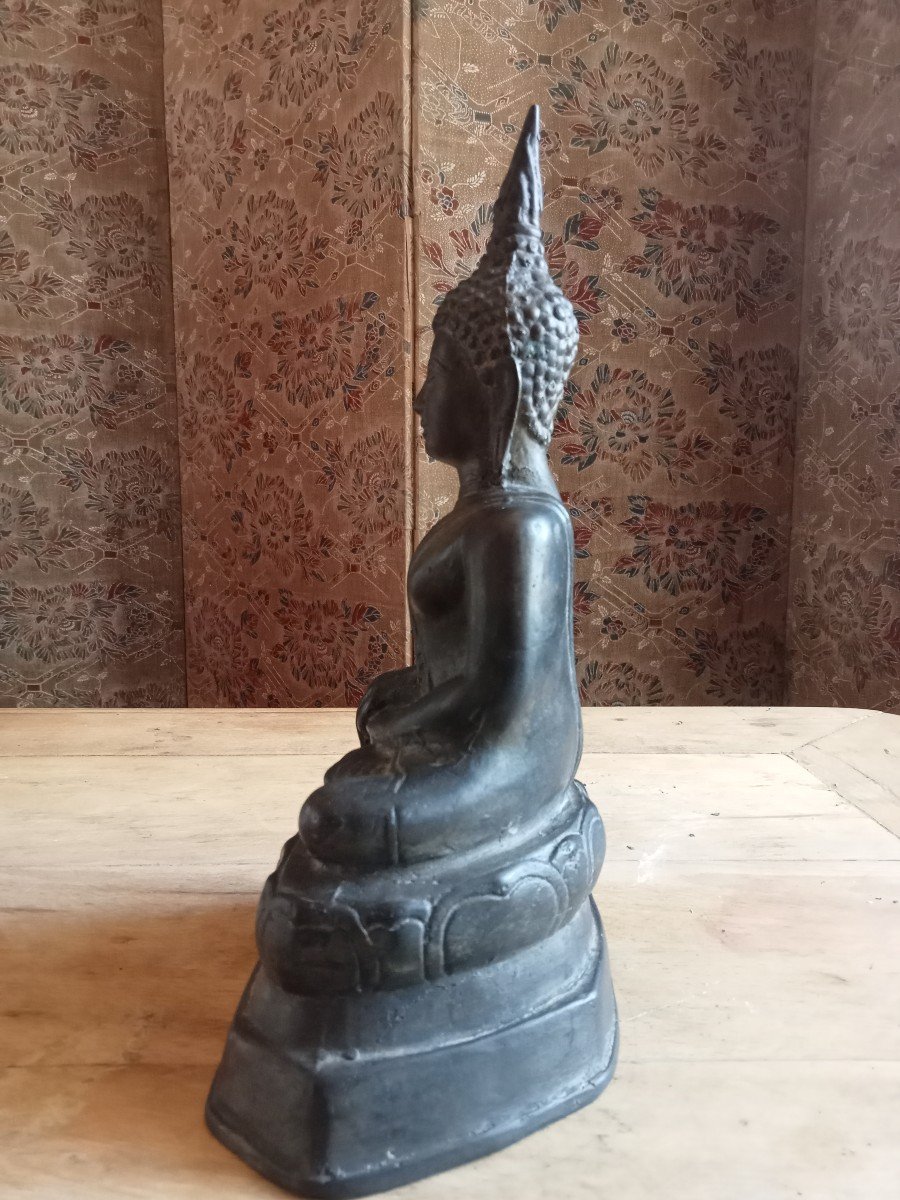 Bouddha Thaïlande Ancien En Bronze Patine Brune -photo-4