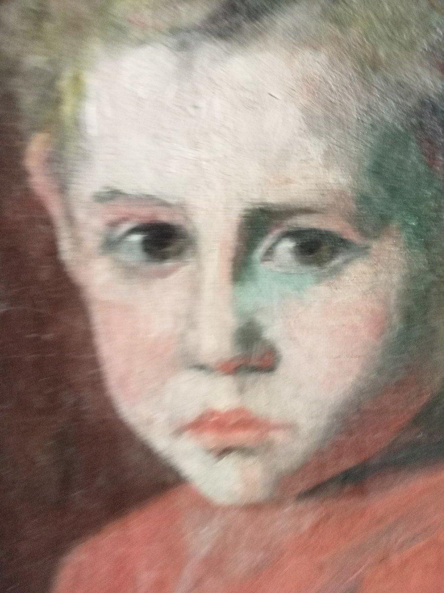 Tableau Ancien Portrait Enfant Fauvisme Huile Sur Toile Vers 1900-photo-3