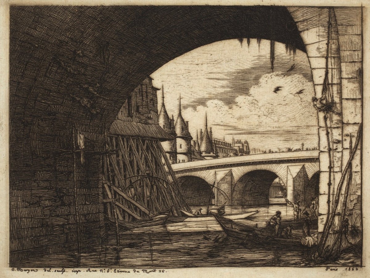 Charles Meryon (1821-1868),  L’arche Du Pont Notre Dame 