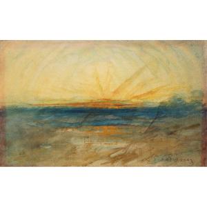 François-auguste Ravier (1814-1895), Setting Sun Over The Marshes Near Morestel
