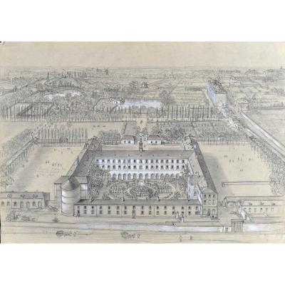 Félix Benoist (1818-1896), Vue d'Un Collège, Environs De Paris, Mine Graphite