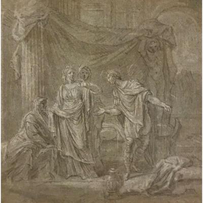 French School, XVIIth Century, Ancient Scene, Pencil And White Chalk Highlights