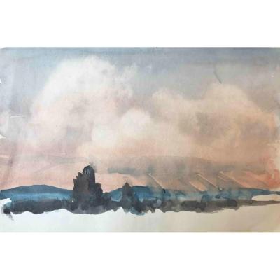 Arthur Charles Kemp (1906-1968), Sky Study, Circa 1961, Watercolor, 19 X 28 Cm