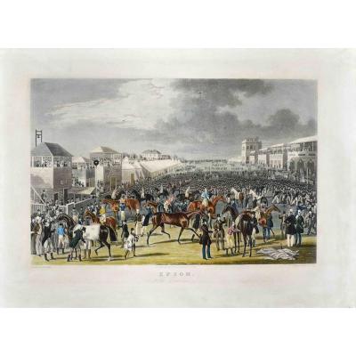 D' après James Pollard (1792-1867)  Epsom. The Race Over  Vers 1836,  Aquatinte 