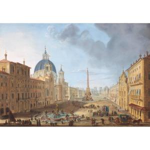 View Of Place Navona, Louis Gadbois