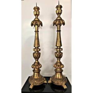 Pair Of Spades Candles XIX Century In Golden Wood