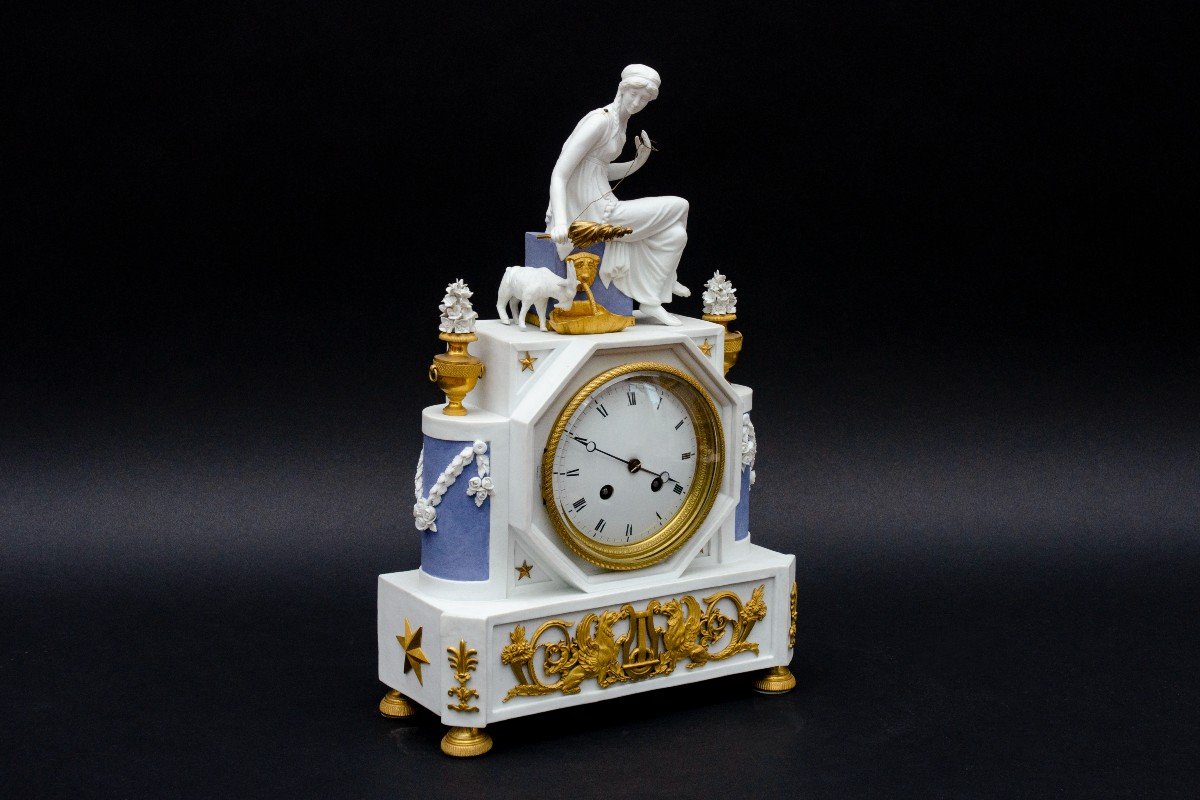 “the Spinner” Bisque Clock,  Nast In Paris, Circa 1800-photo-3