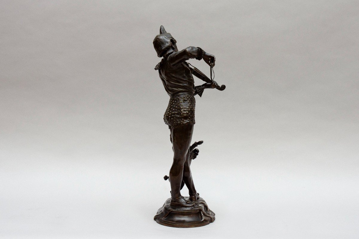 Bronze "clown Playing The Violin With His Poodle", Alfred Barye-photo-2