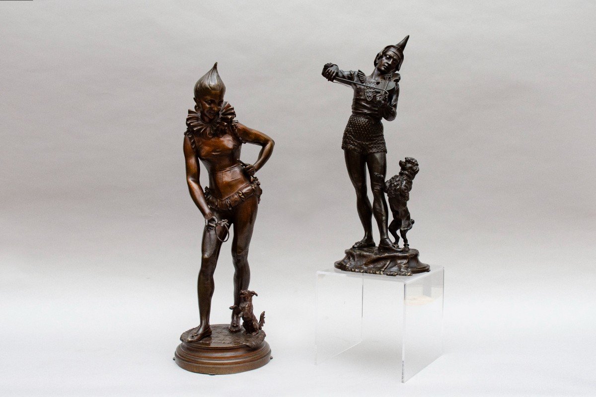 Bronze "clown Playing The Violin With His Poodle", Alfred Barye-photo-4