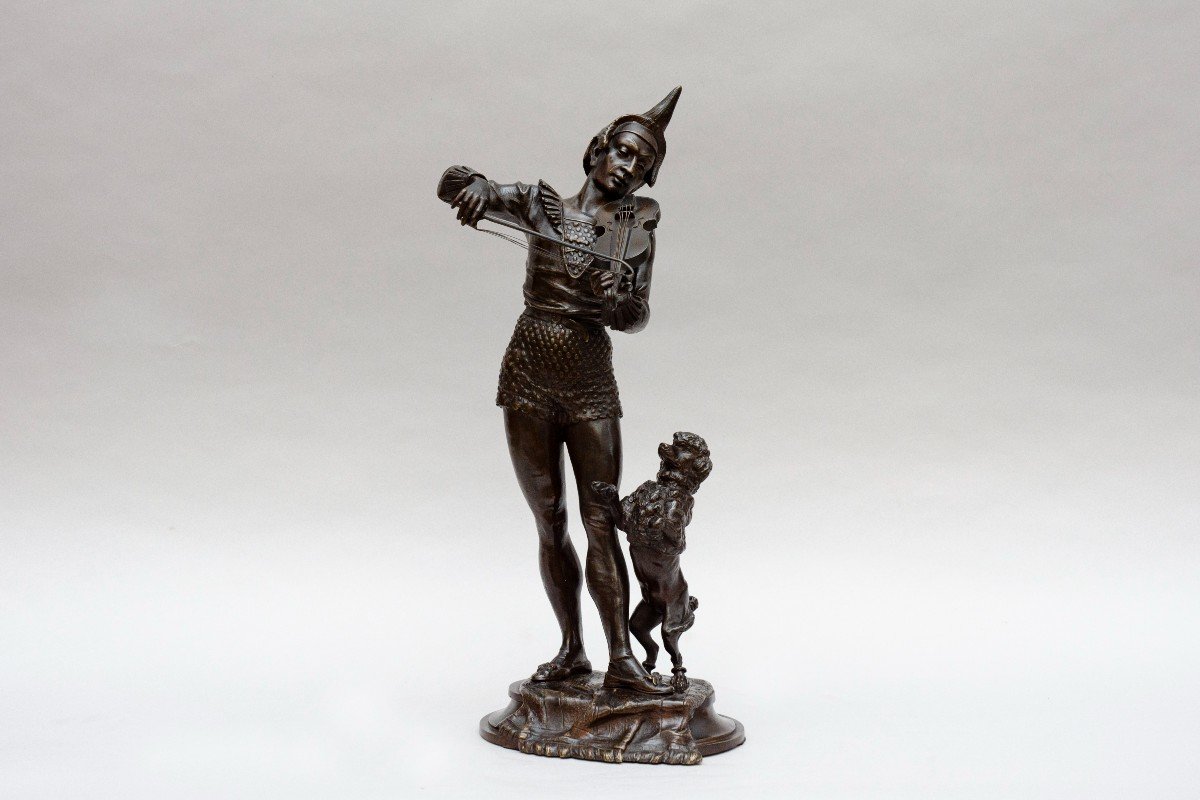 Bronze "clown Violoniste Et Son Caniche", Alfred Barye
