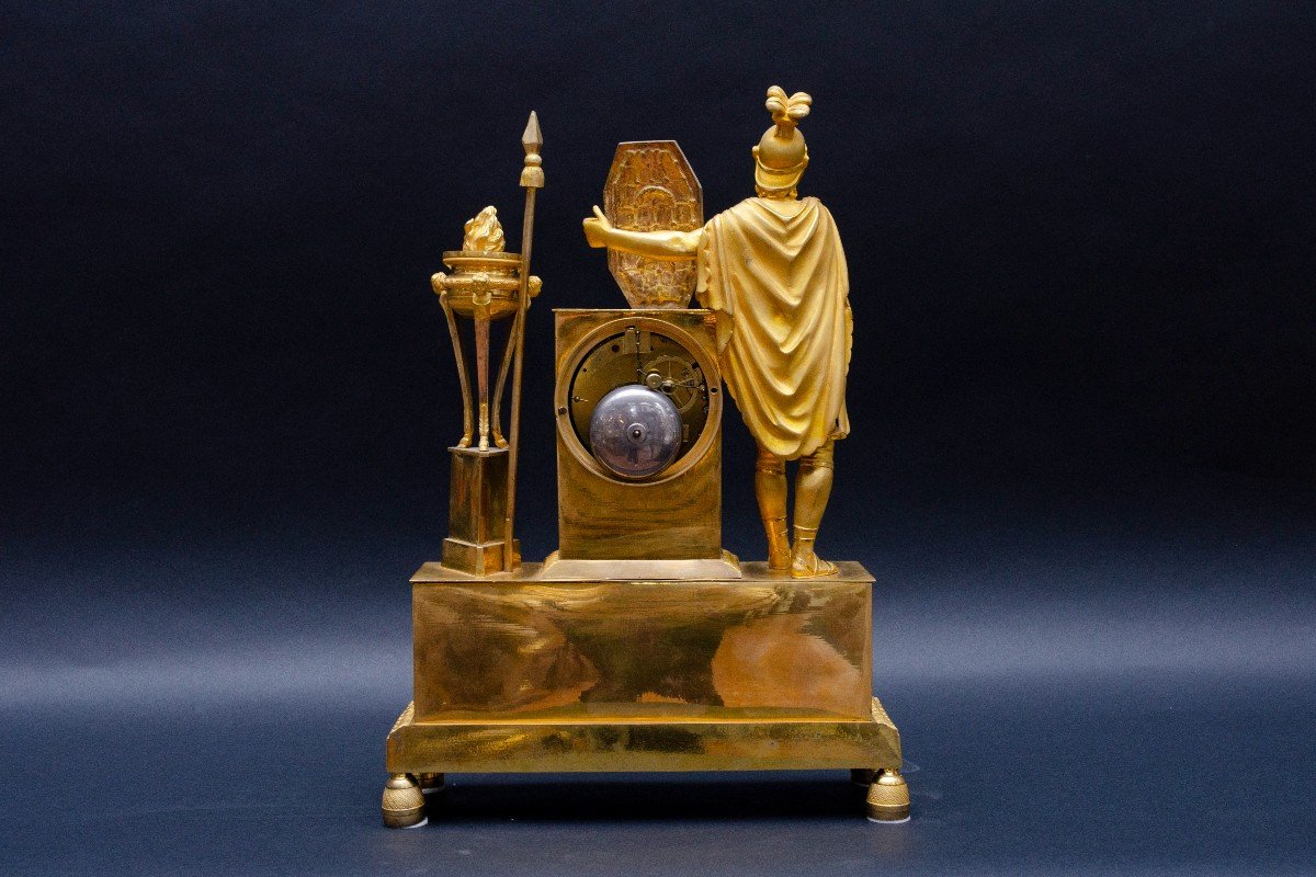 Gilt Bronze Clock “roman Warrior” (charles X, Circa 1830)-photo-1