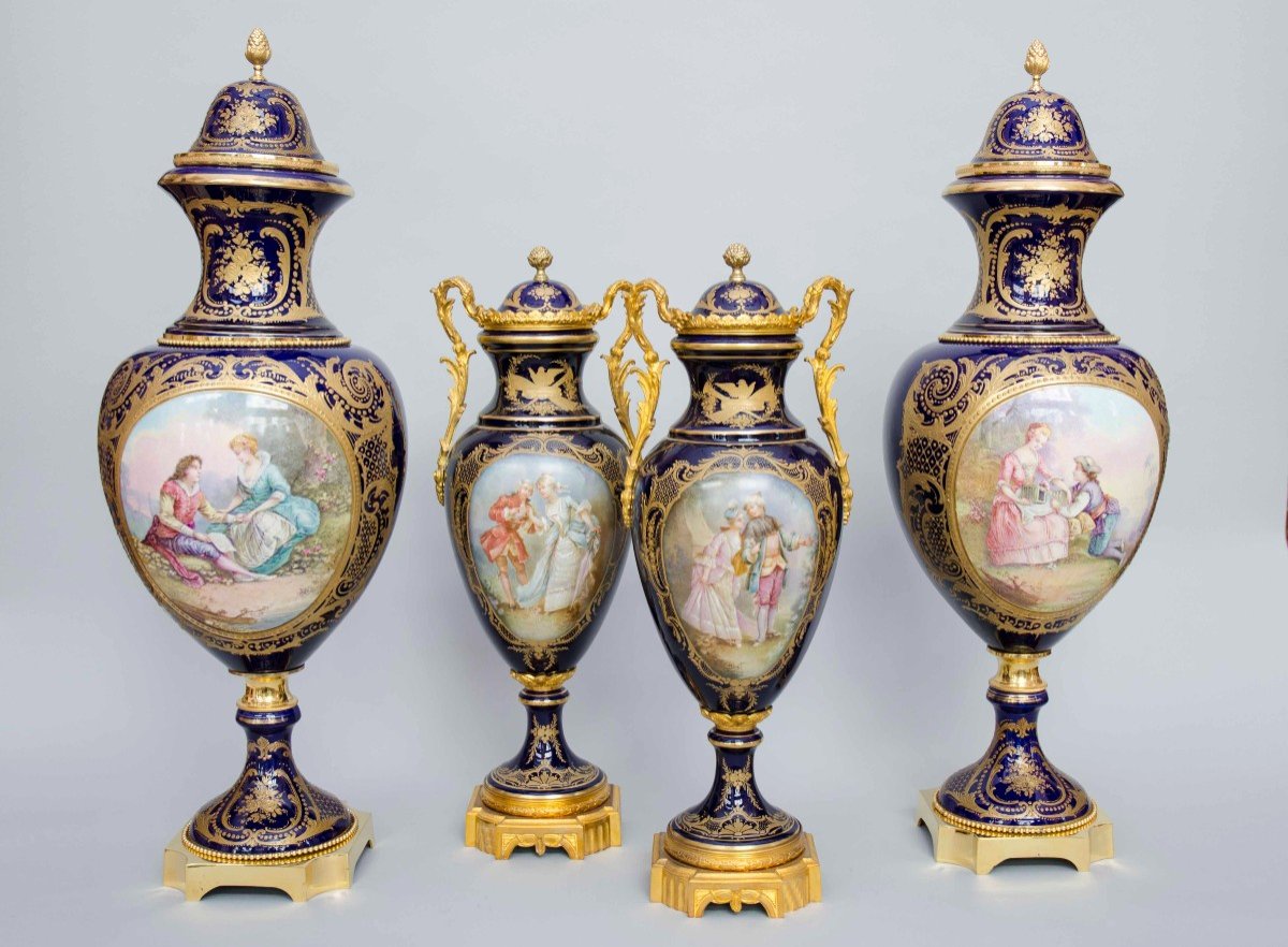 Grande Paire De Vases Balustres Sur Piédouche Montés Sur Bronze Style Sèvres, signé Carelle19e -photo-8