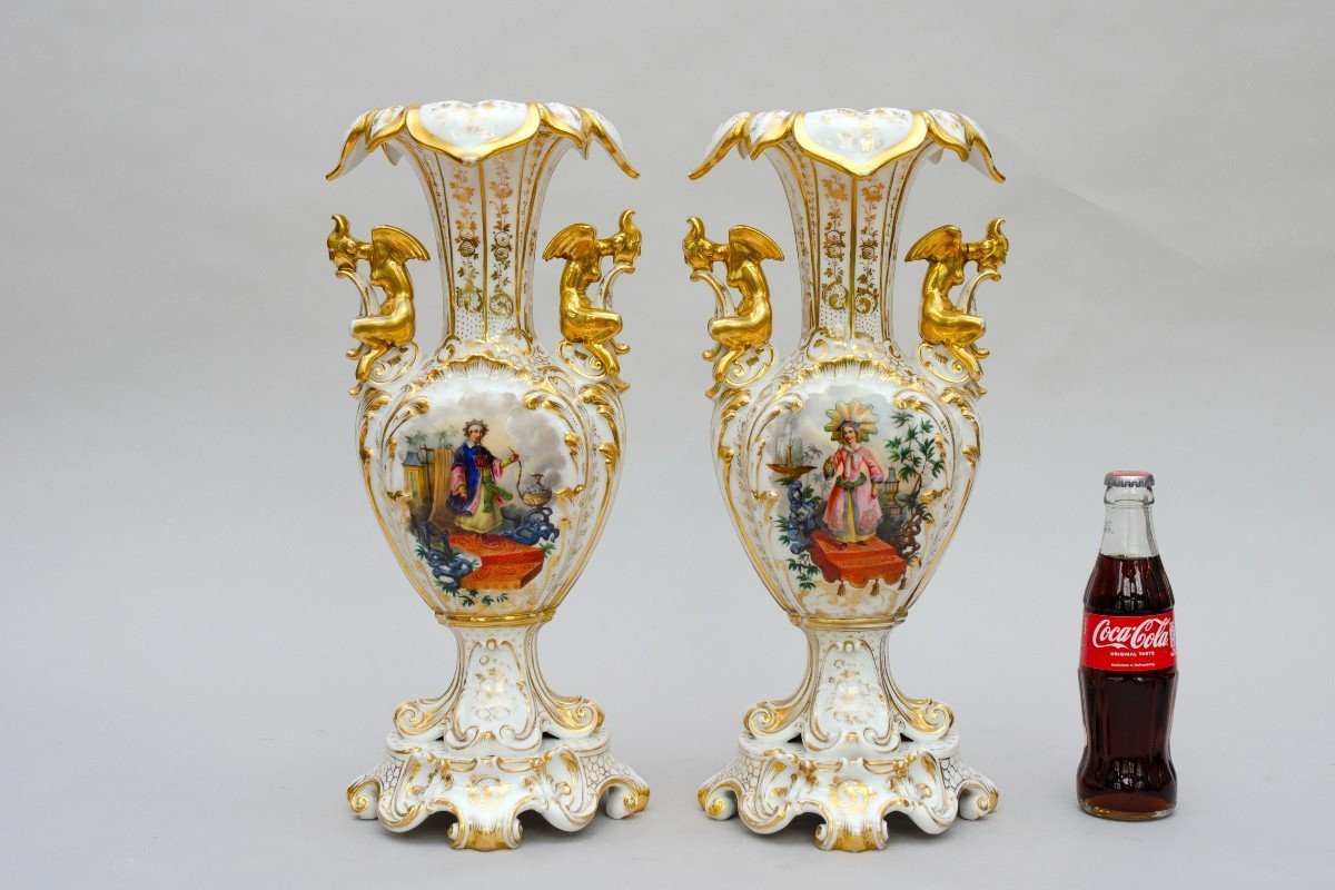 Rare Pair Of Vases With "chinoiserie", Rocaille, Attr. Jacob Petit, Paris, 19th Century-photo-7