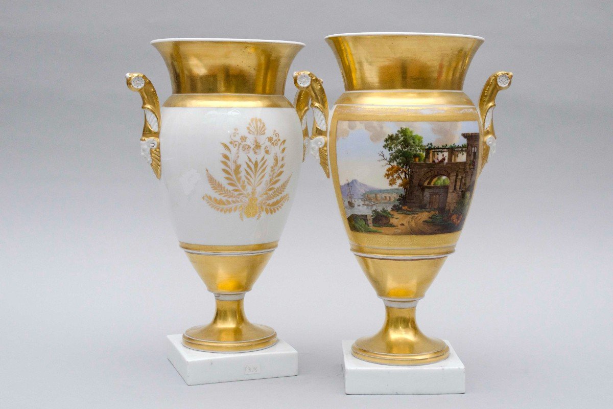 Paire De Vases Ovoïdes évasés, Paysages Lacustres, Porcelaine De Bruxelles 19e Siècle-photo-7