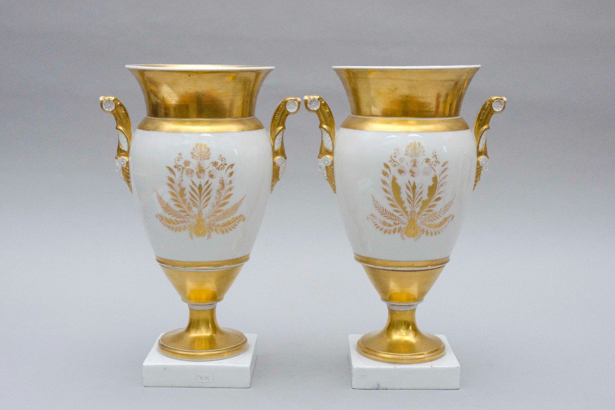 Paire De Vases Ovoïdes évasés, Paysages Lacustres, Porcelaine De Bruxelles 19e Siècle-photo-8