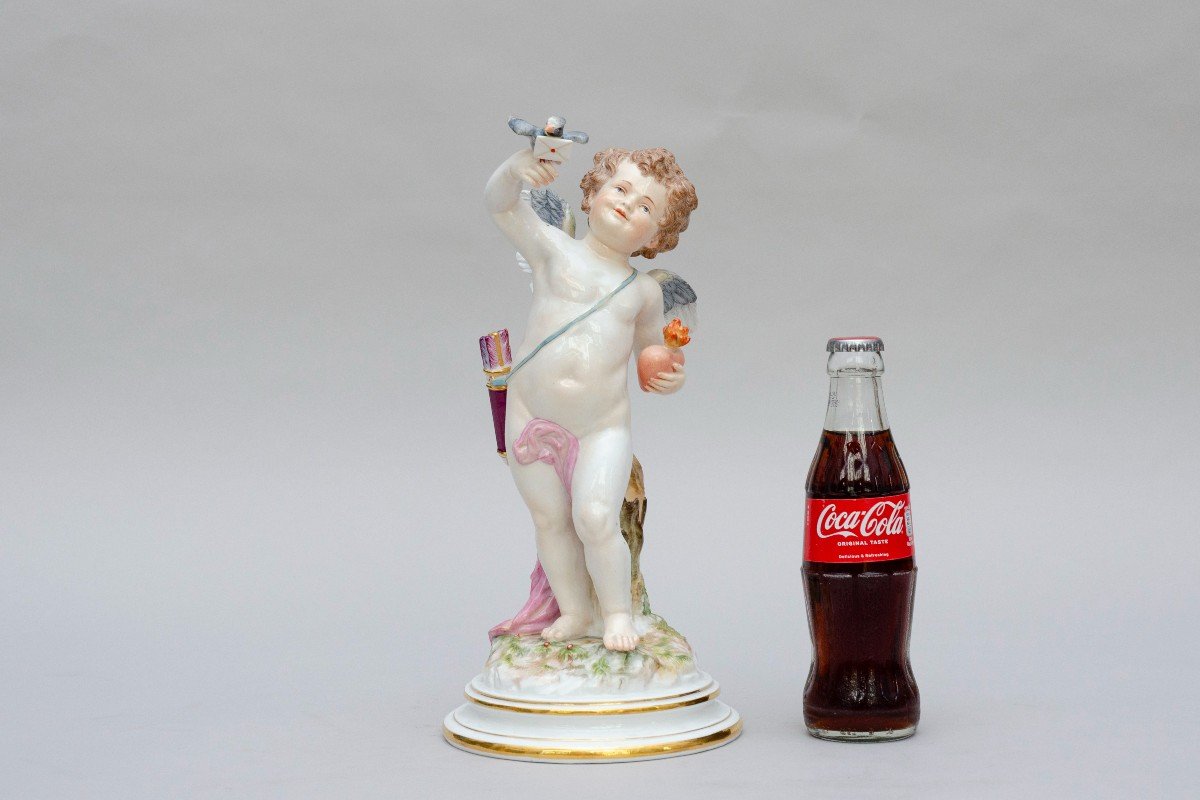 Large "cupid Sending A Love Letter", Meissen Porcelain, 19th Century-photo-4